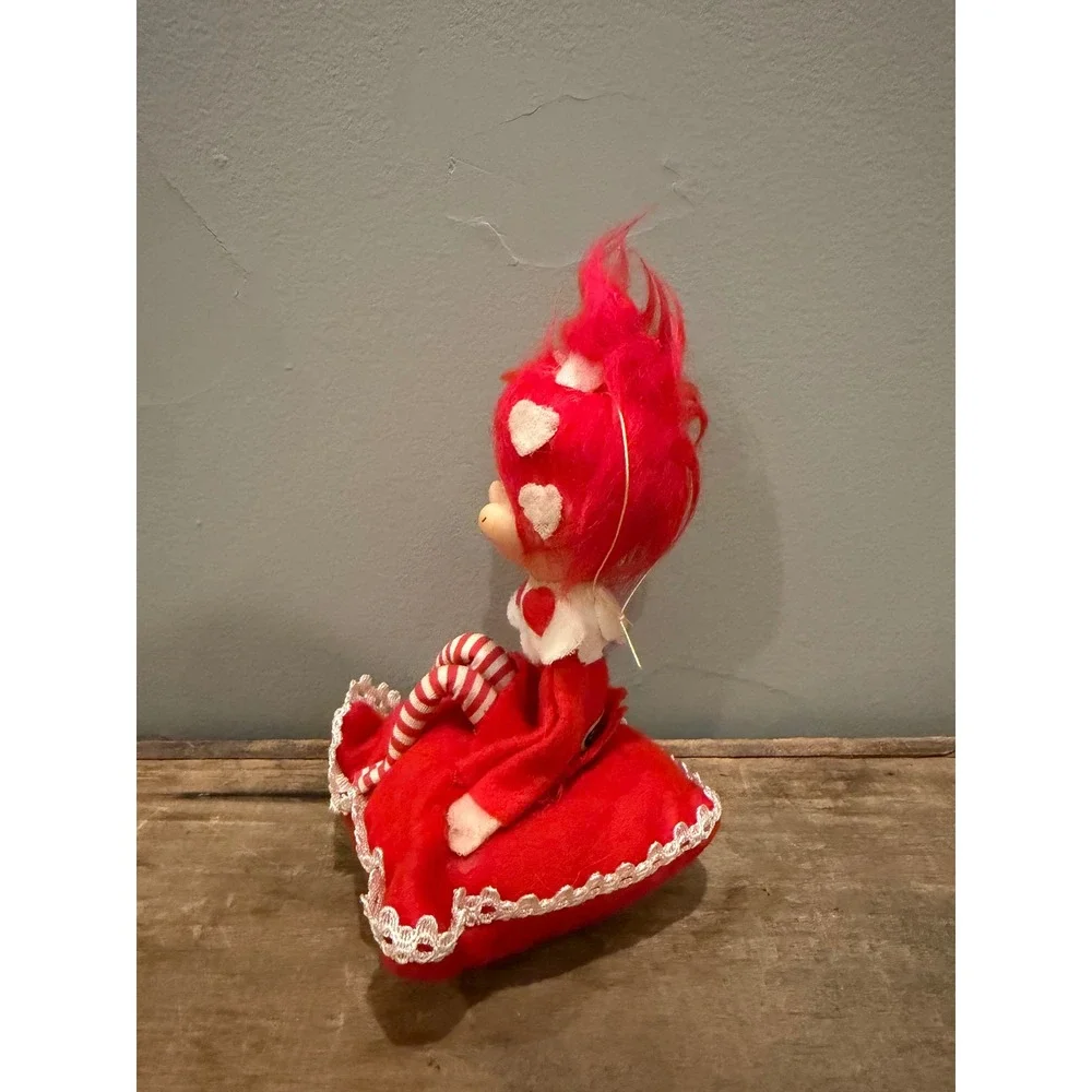 Vintage 60's Red White Felt Pixie Elf Doll Japan Valentine Heart Christmas 6